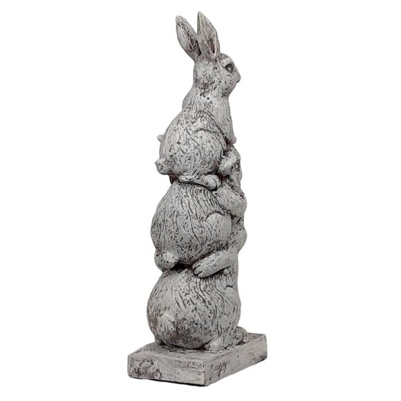 Stacked Bunnies Rabbit Totem Pole 14.25" Gray Resin Spring Easter Statue Figure - Picture 9 of 10